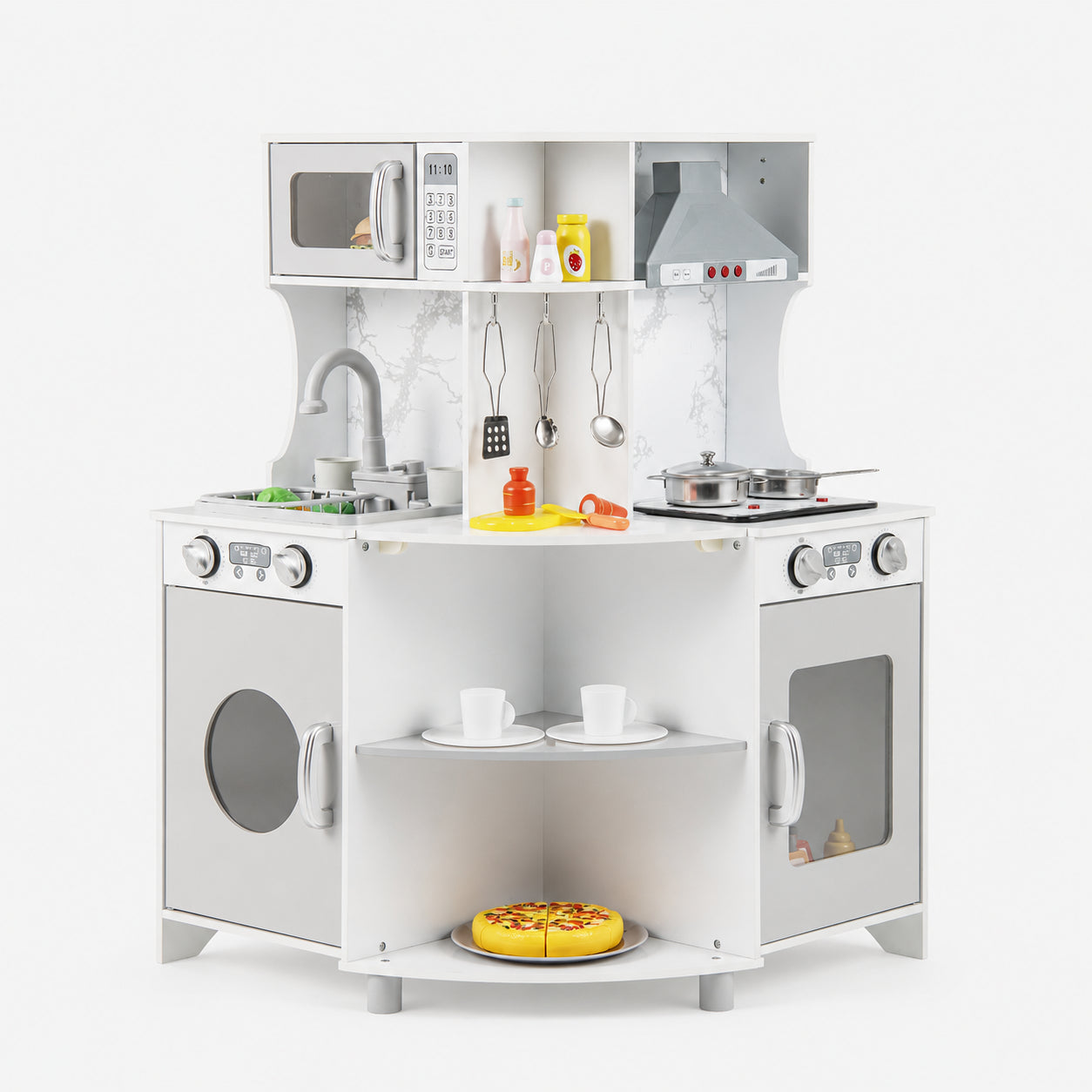 L-Shaped Kids Kitchen Playset with Range Hood & Stoves