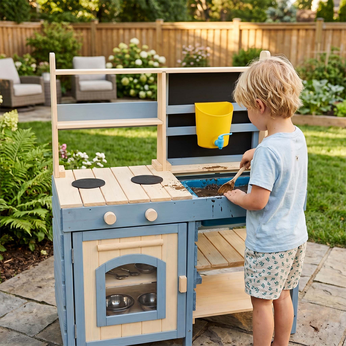 Outdoor Mud Kitchen with Faucet & Extra Chalkboard