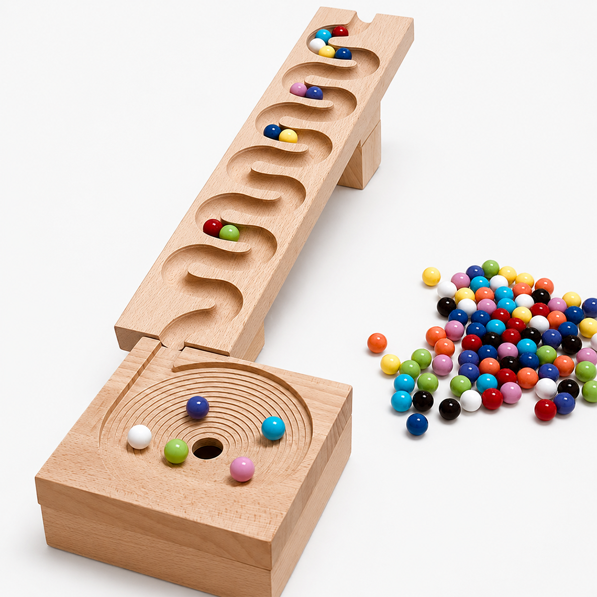 Small Wooden Marble Run Set with 100 Beads