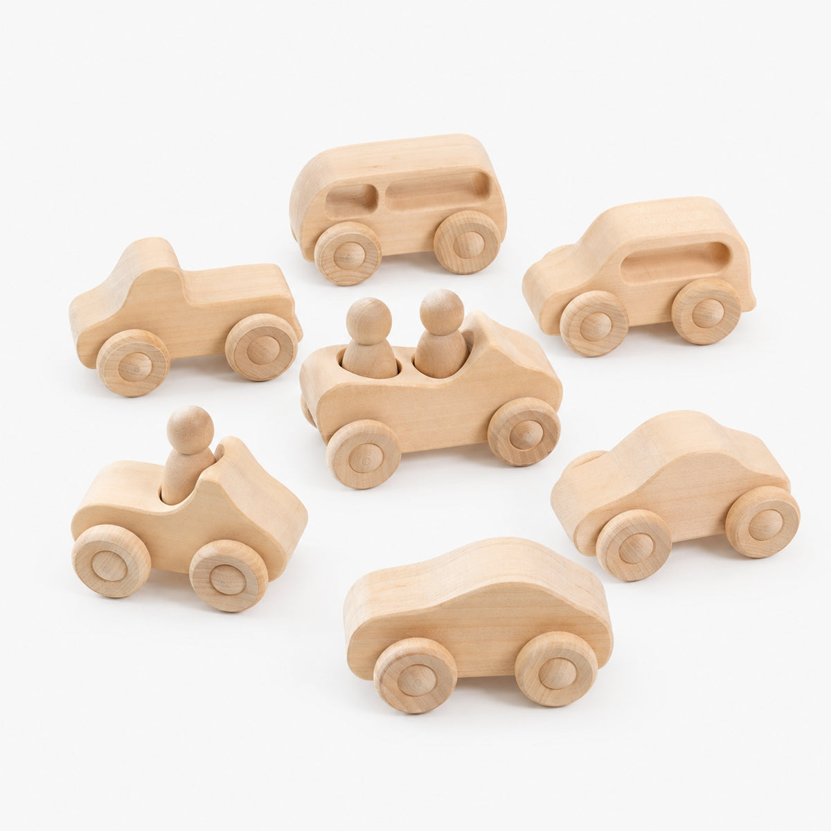 Rainbow Wooden Cars and Peg Dolls Set