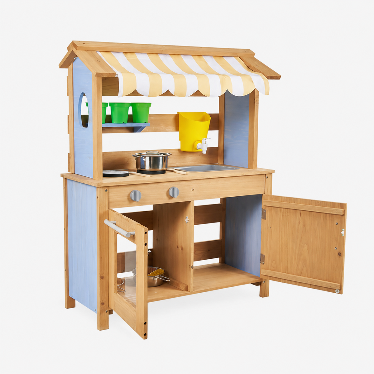 Wooden Mud Kitchen with Sunshade Canopy & Water Tank