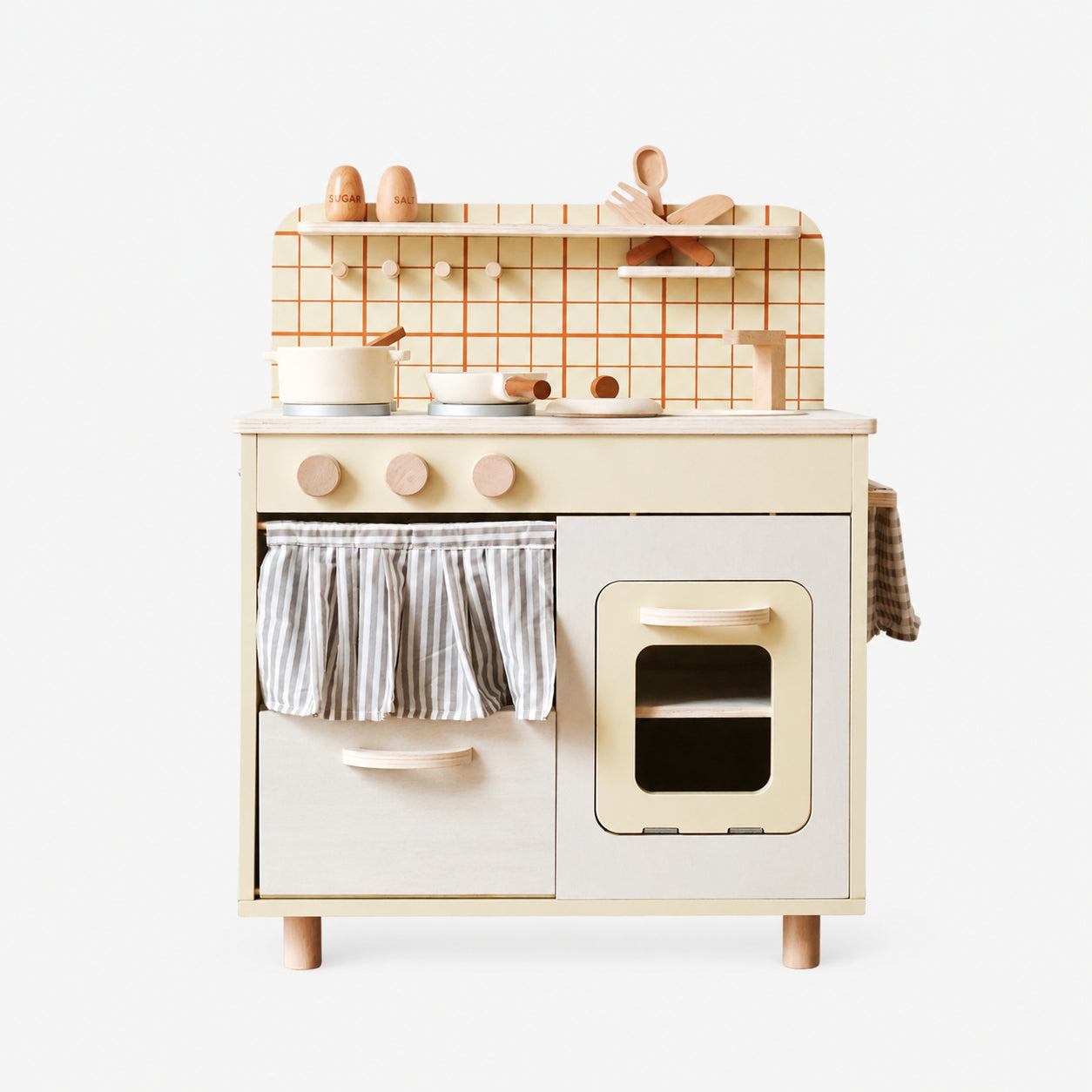 Beige Rustic Wooden Kids Kitchen Playset with Oven & Sink