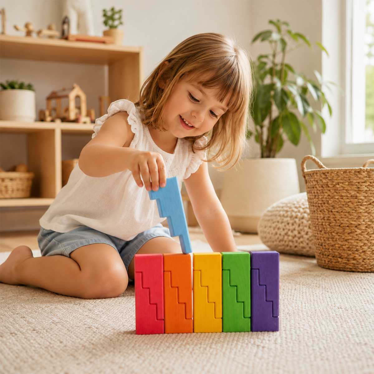 Rainbow Zigzag Stairs Building Blocks Set