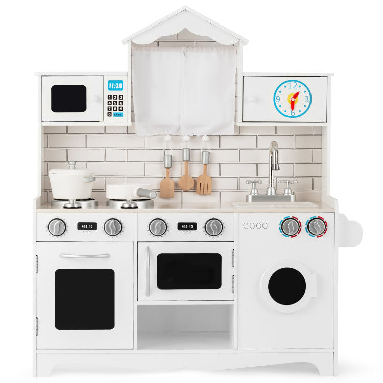 Wooden Play Kitchen with Laundry Set