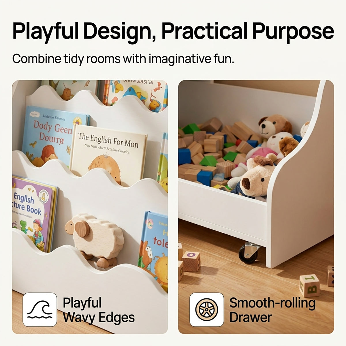 Montessori Kids Bookshelf and Toy Organizer