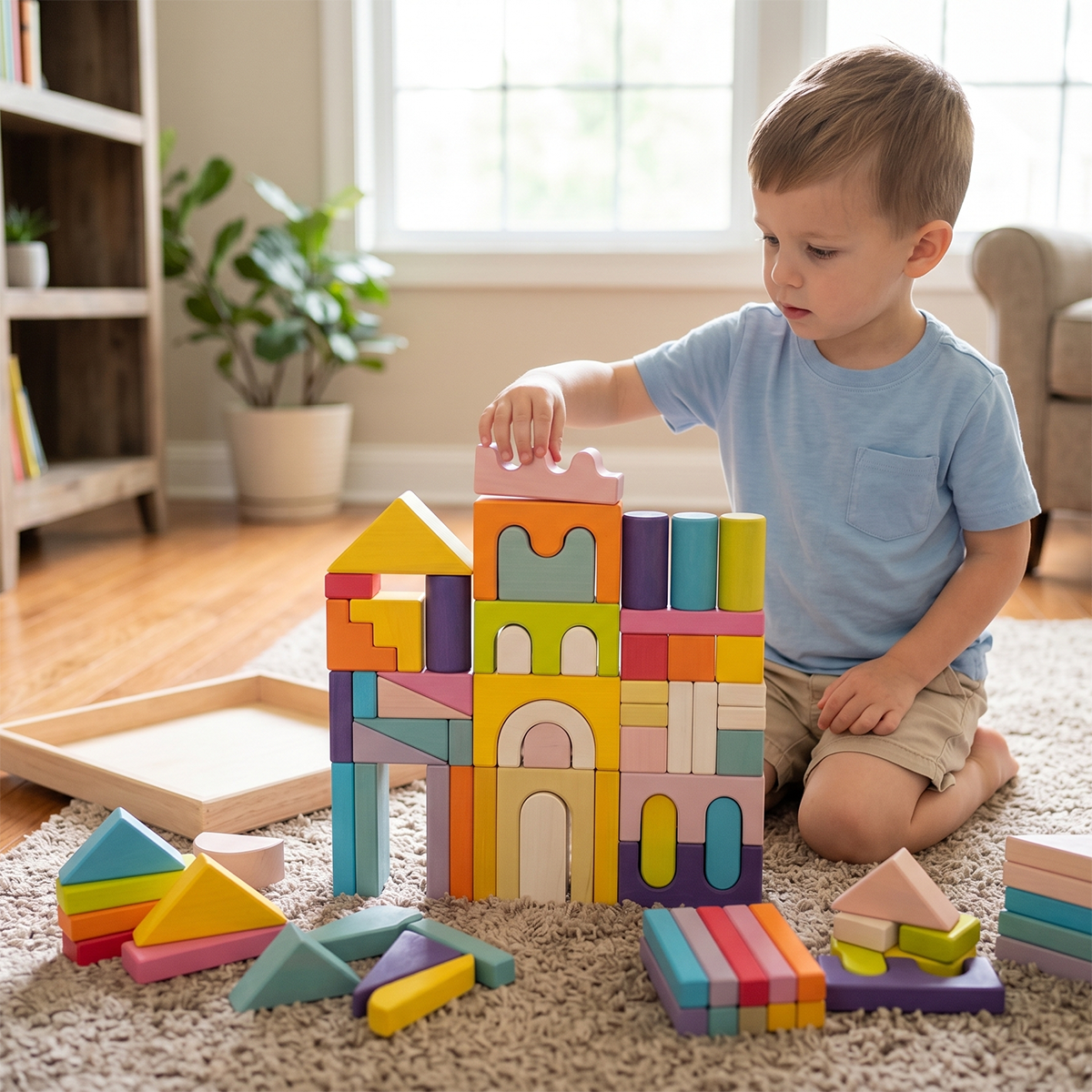 62 Pcs Extra Large Wooden Castle Building Blocks Set