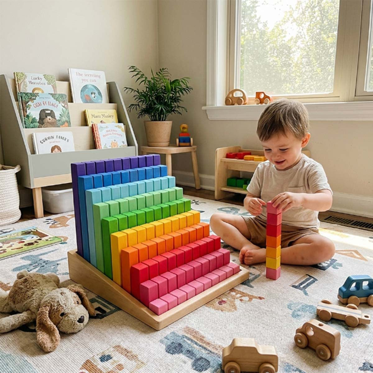 100 Pcs Wooden Prism Stair Building Blocks Set