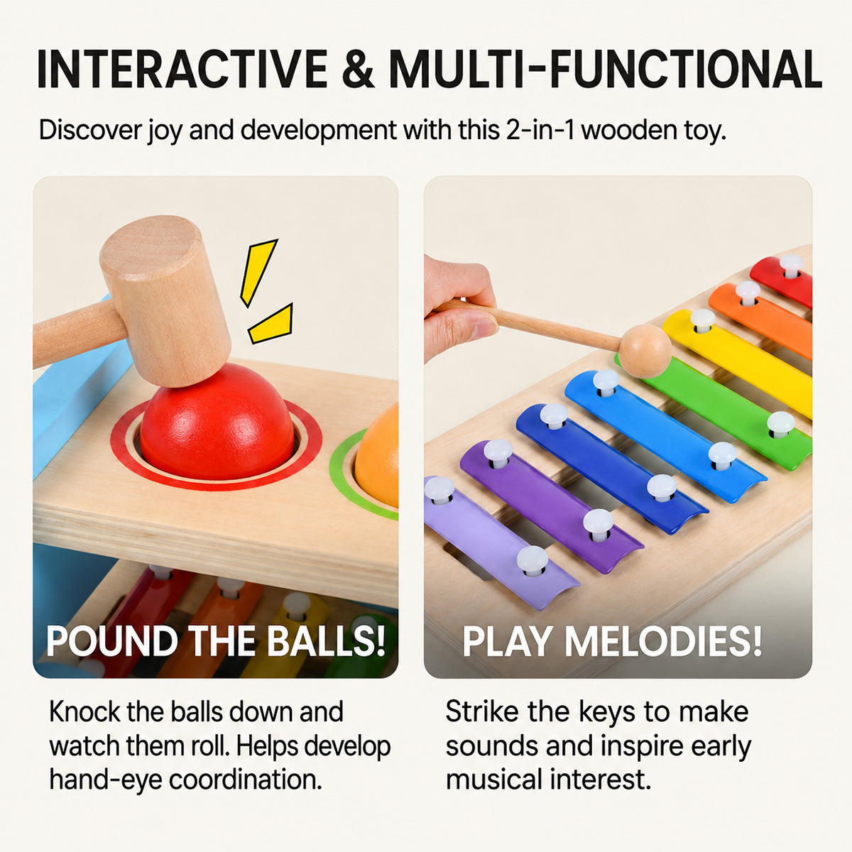 Hicooo® | 2-in-1 Wooden Pound & Tap Bench