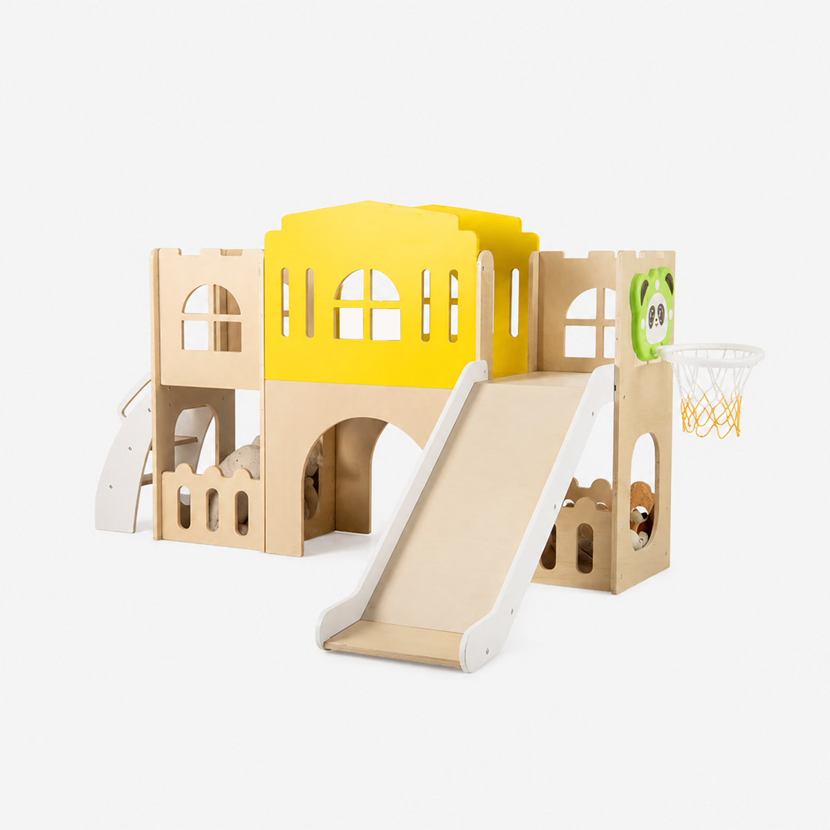 Toddler Indoor Playground with Slide and Basketball Hoop