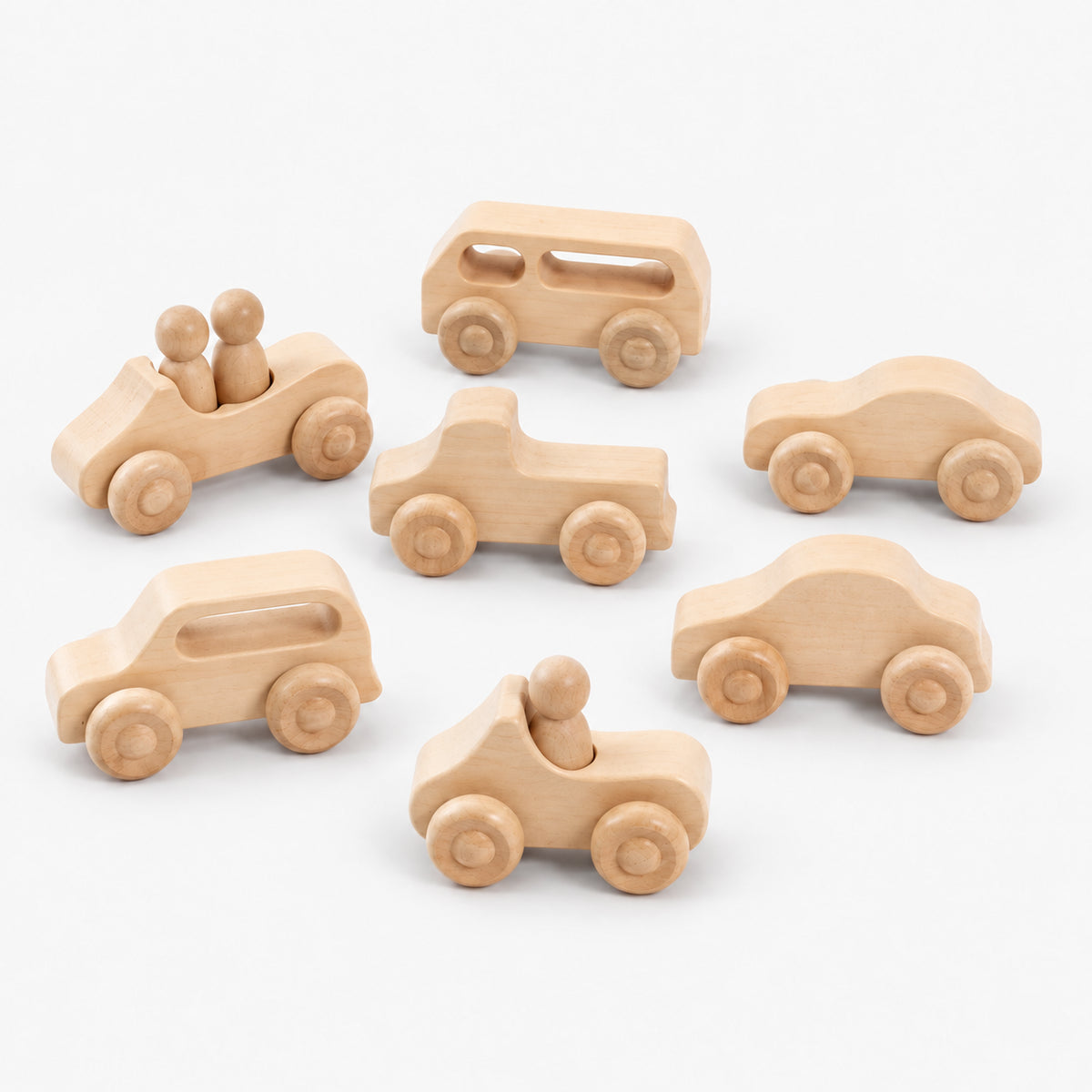 Rainbow Wooden Cars and Peg Dolls Set