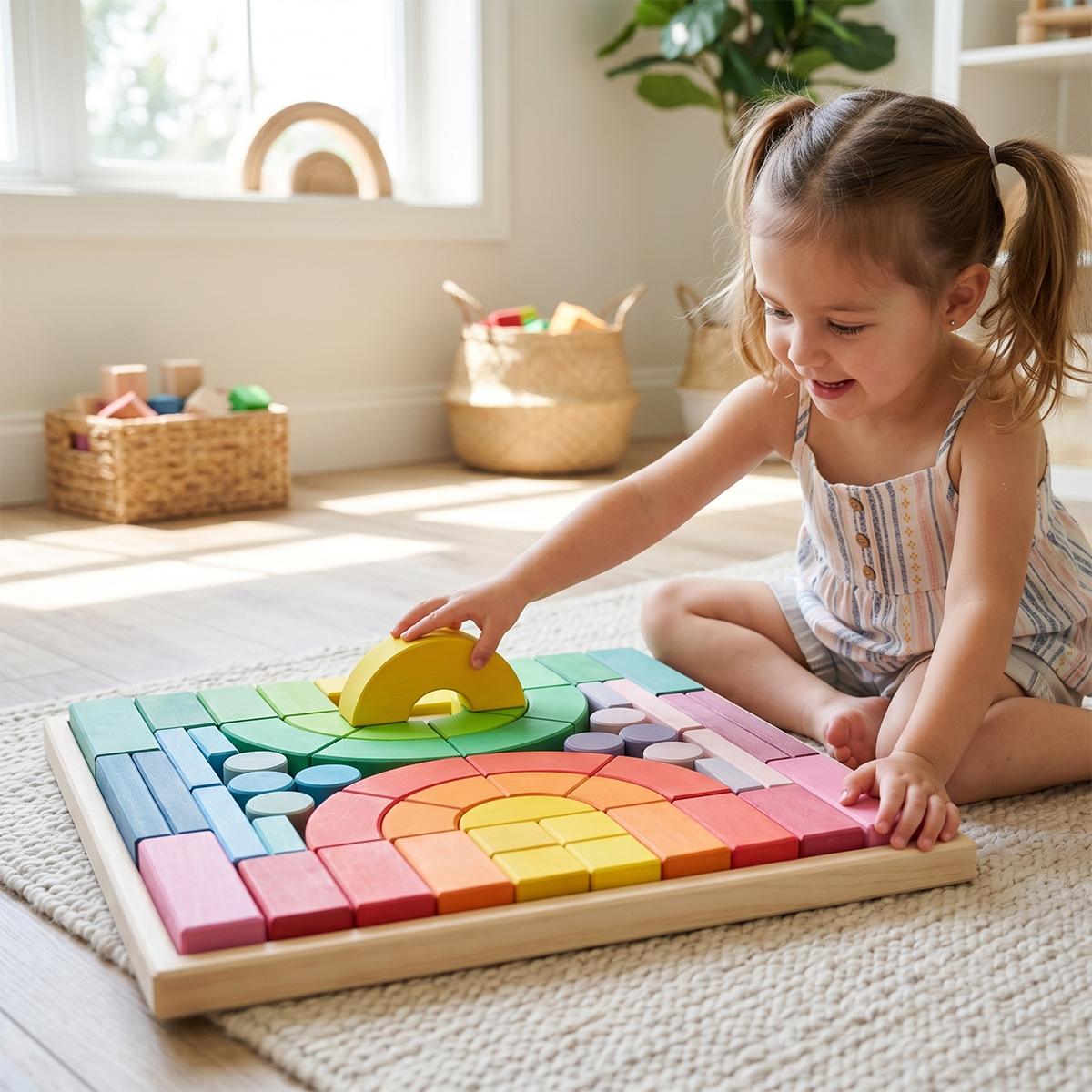 62 Pcs Extra Large Romanesque Wooden Building Blocks Set