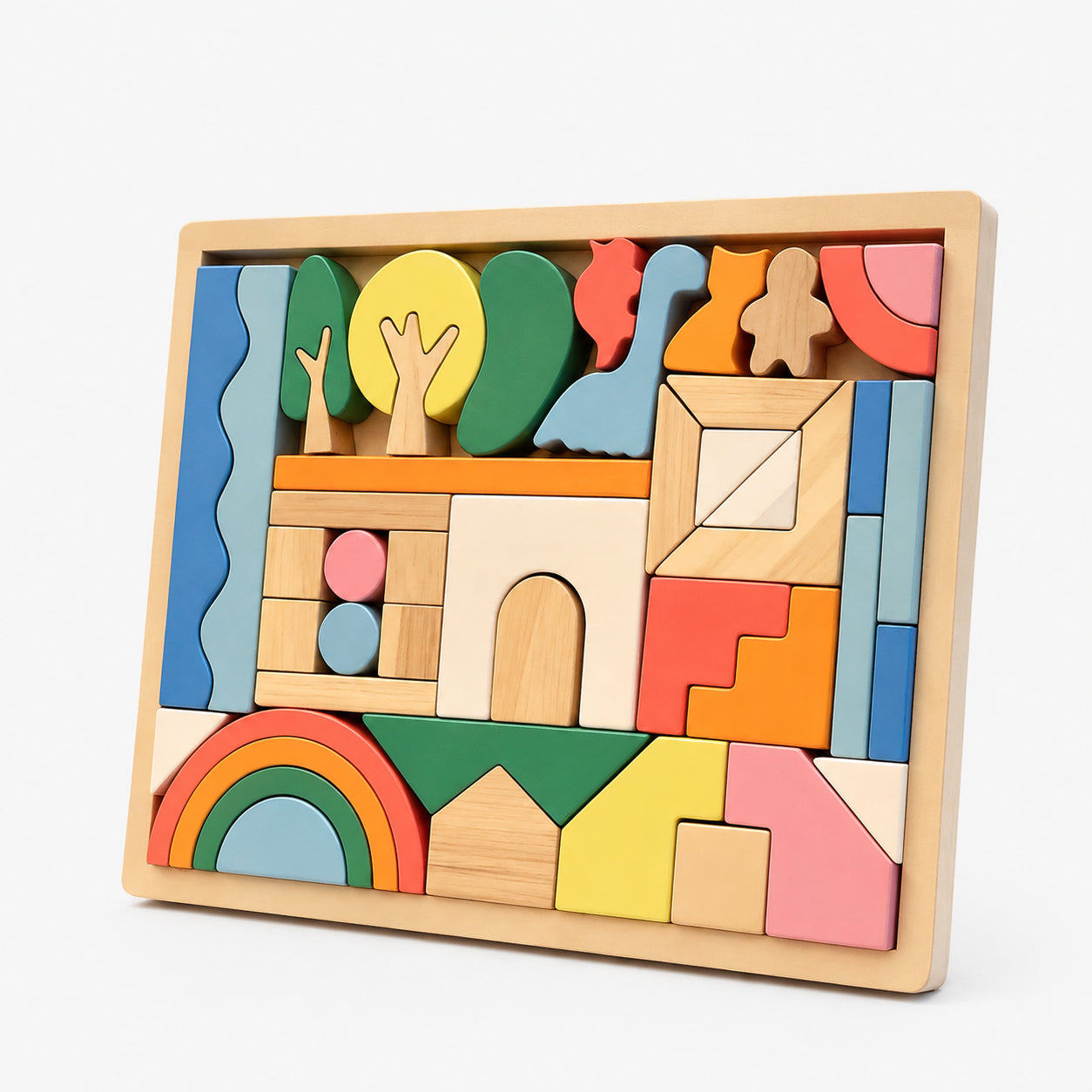 46-Piece Pastel Wooden Building Blocks Set