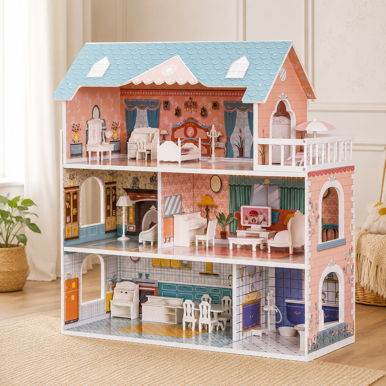 3-Story Wooden Princess Dollhouse