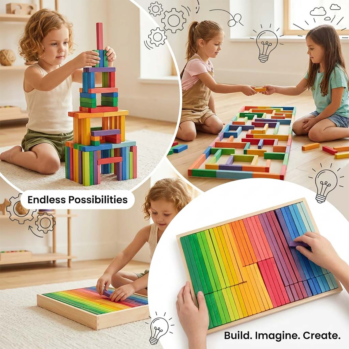 Wooden Rainbow Building Slats Set