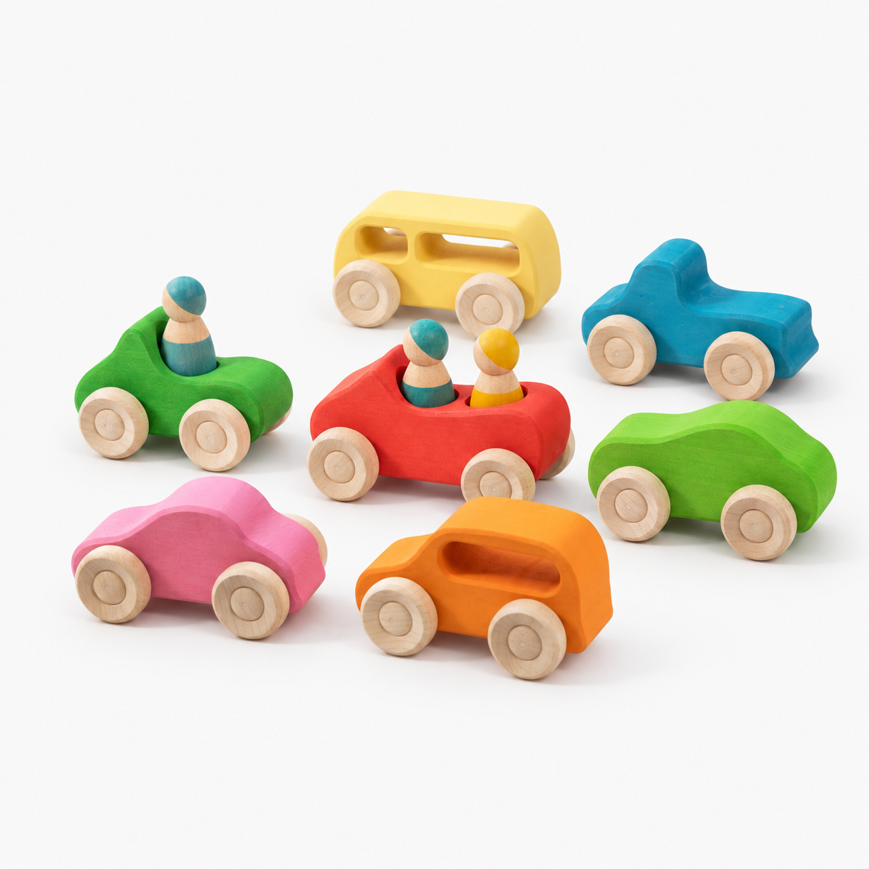 Rainbow Wooden Cars and Peg Dolls Set