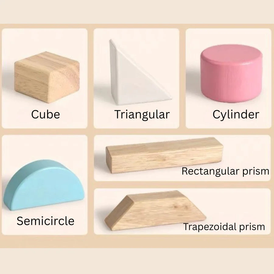 46-Piece Pastel Wooden Building Blocks Set