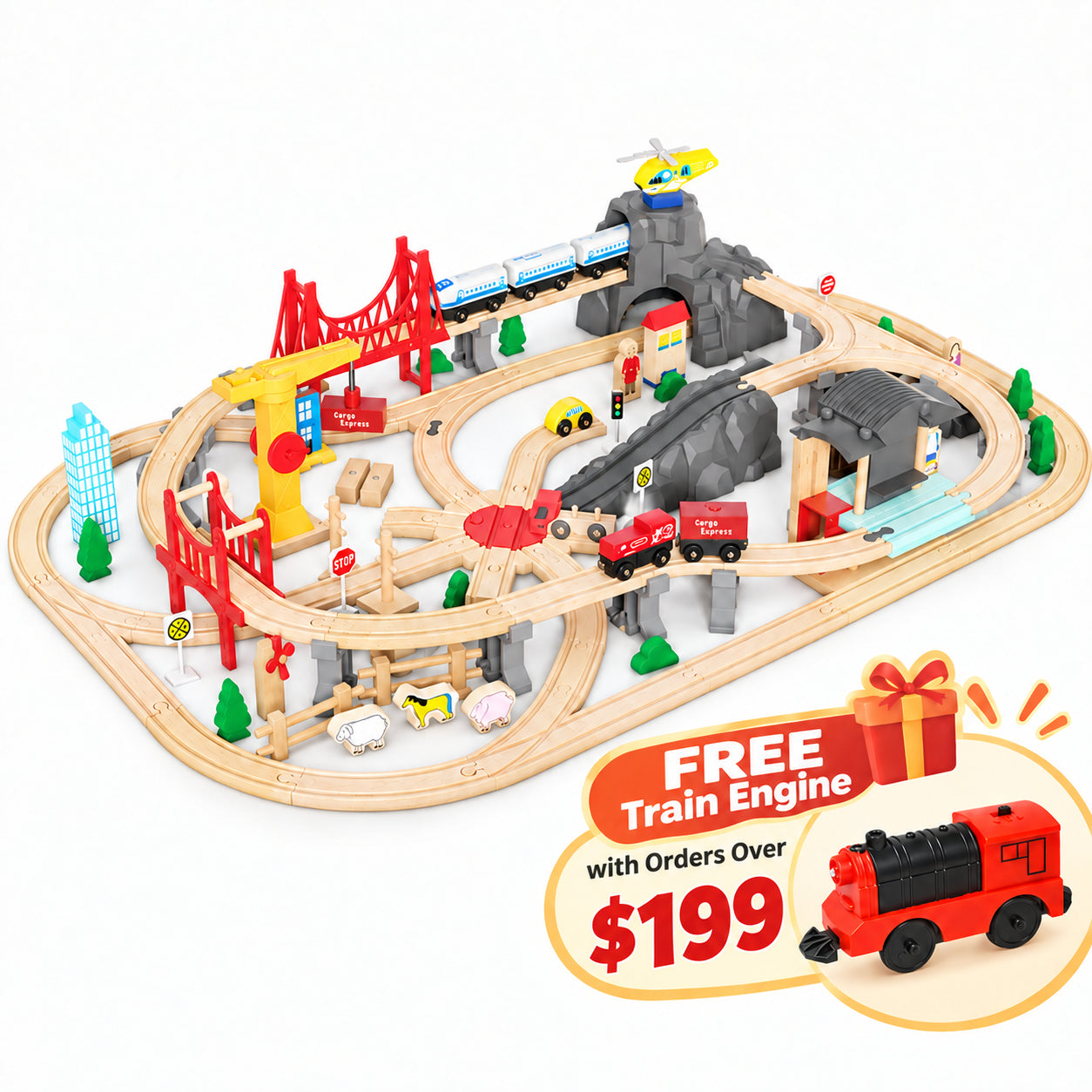 Wooden Train Track Set