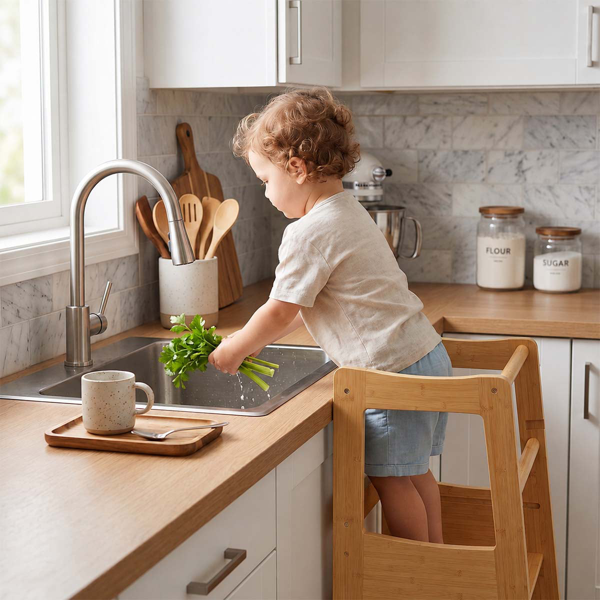 Hicooo® | Light Bamboo Toddler Tower