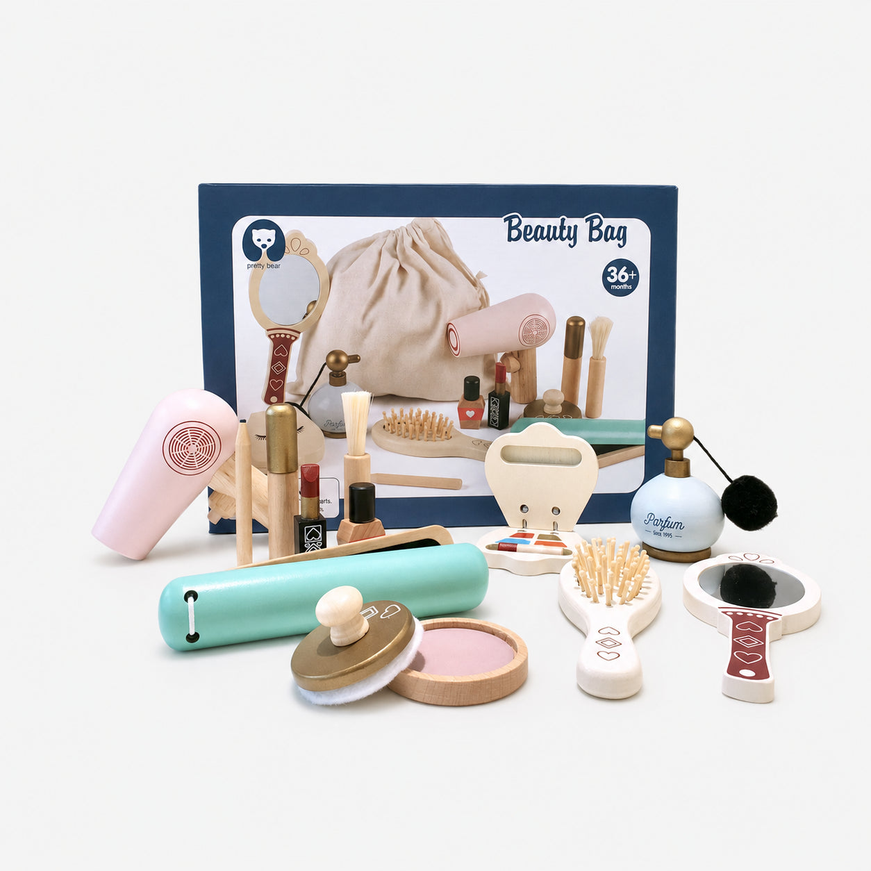 Wooden Pretend Makeup Set with Lipstick & Perfume