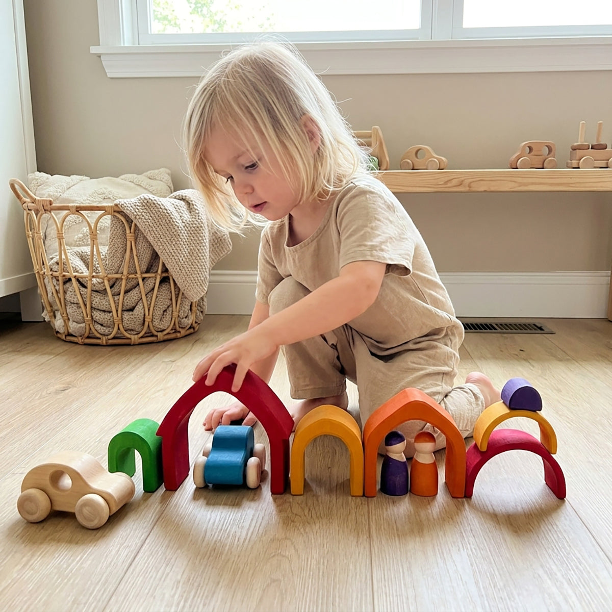 Wooden Rainbow House Stacking Puzzle Set