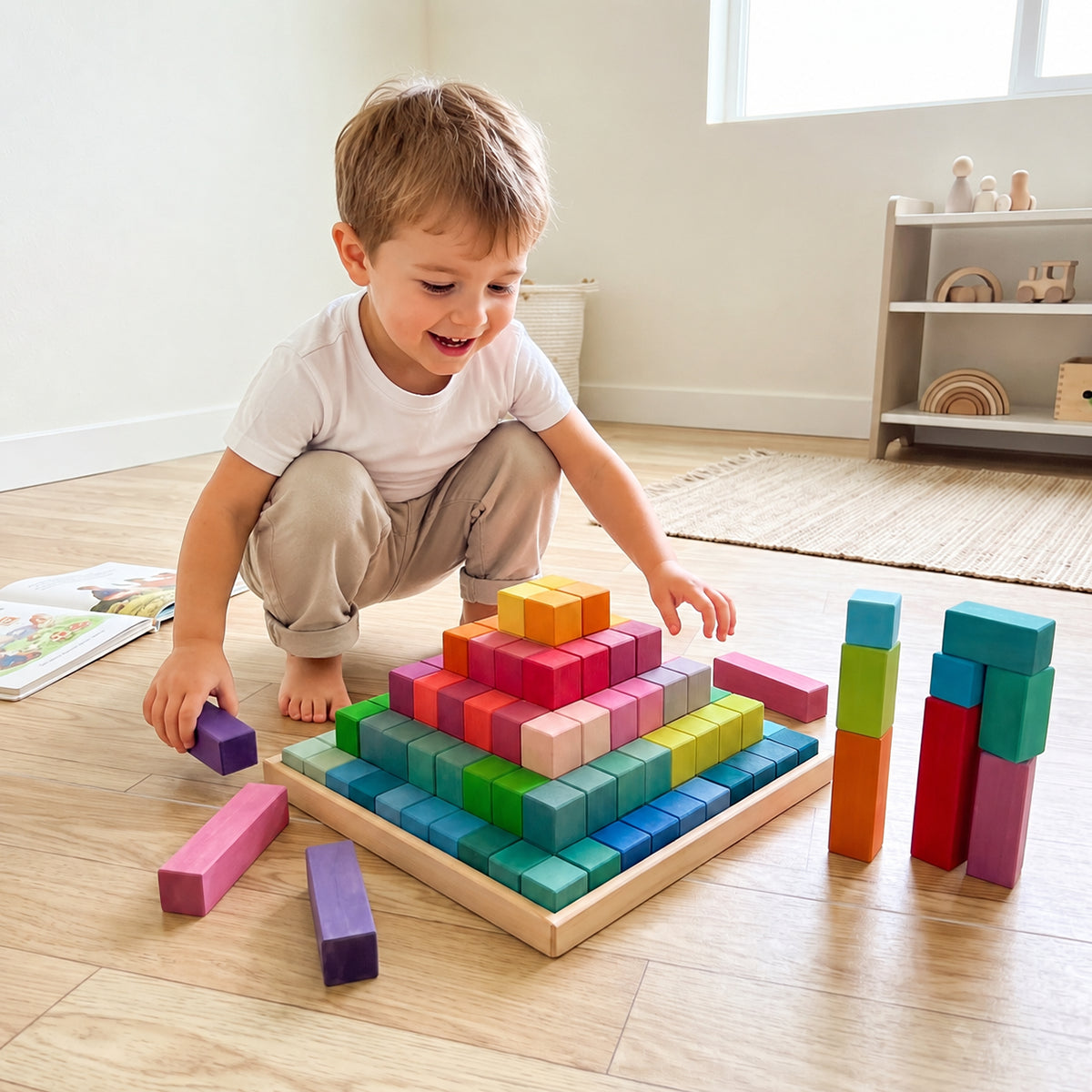 Rainbow Stepped Pyramid Wooden Building Blocks