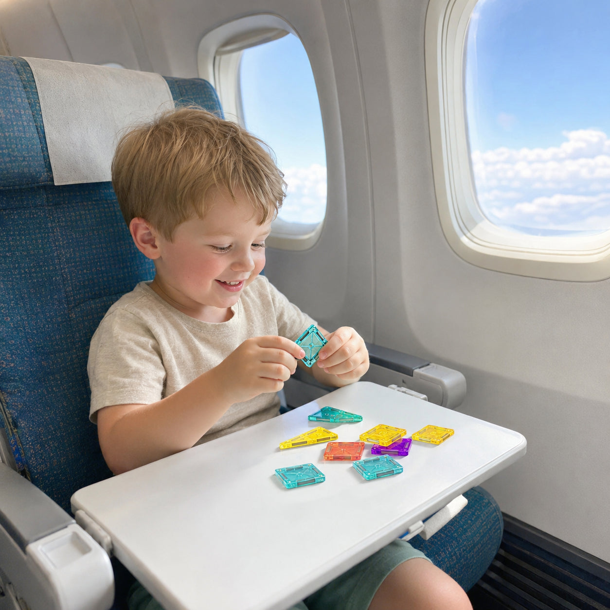 56-Piece Mini Magnetic Building Tiles Travel Set with Tin Box