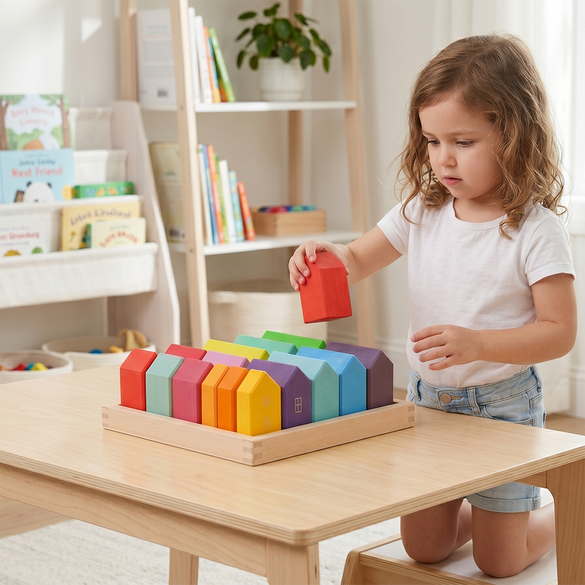 15 Pcs Wooden Village House Blocks Set