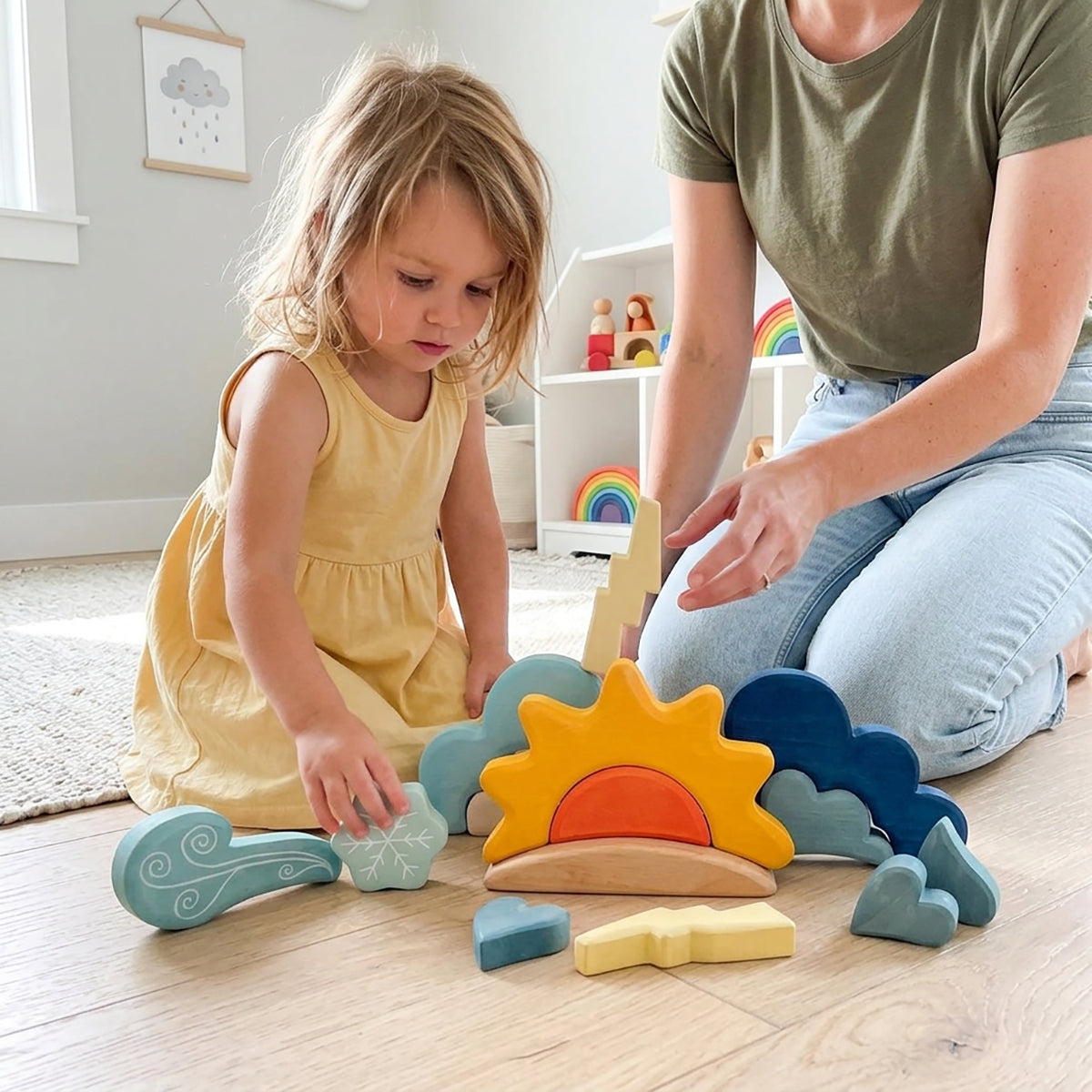 13-Piece Wooden Weather Building & Storytelling Set