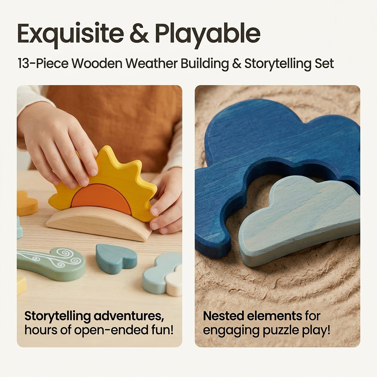 13-Piece Wooden Weather Building & Storytelling Set
