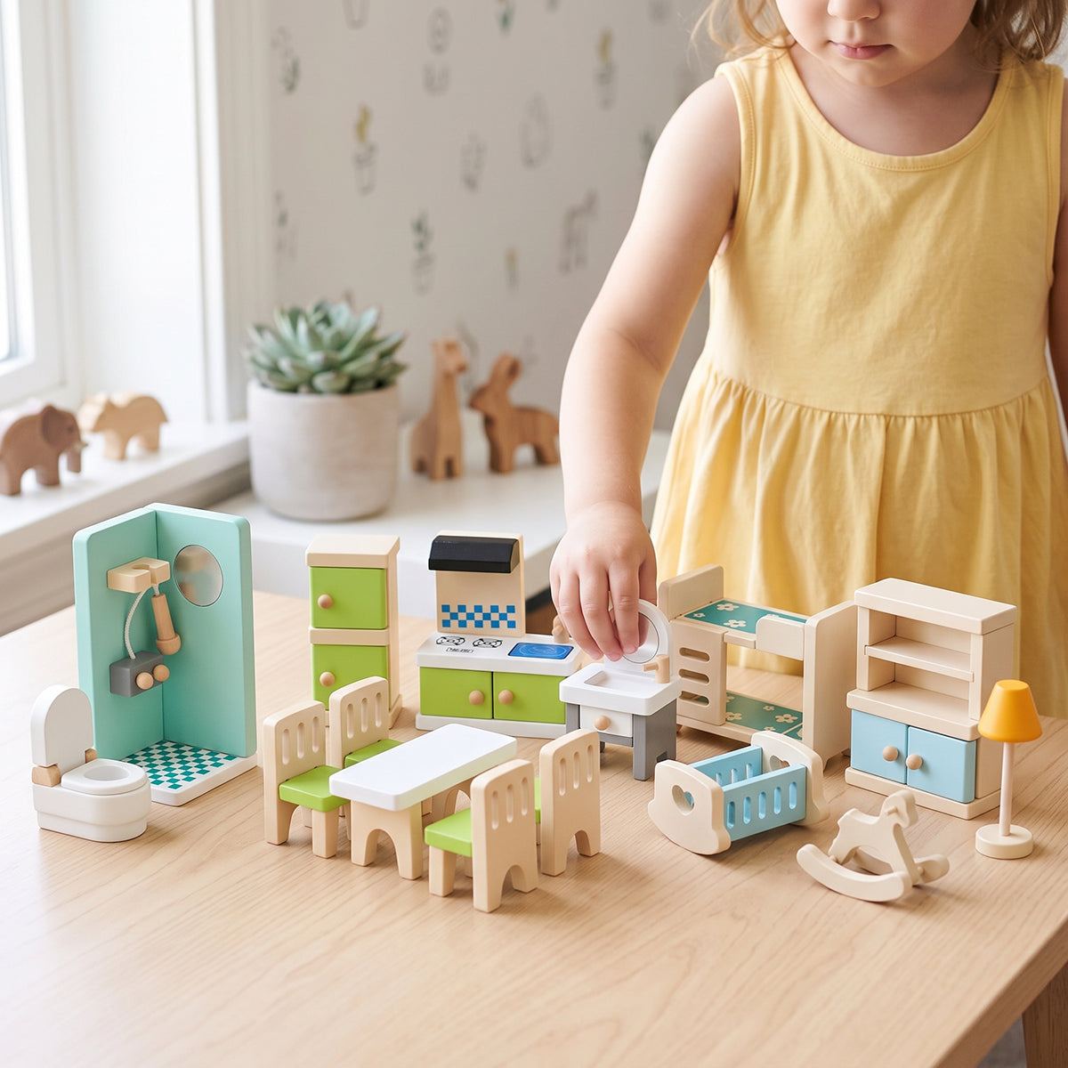 Wooden Dollhouse Furniture Set