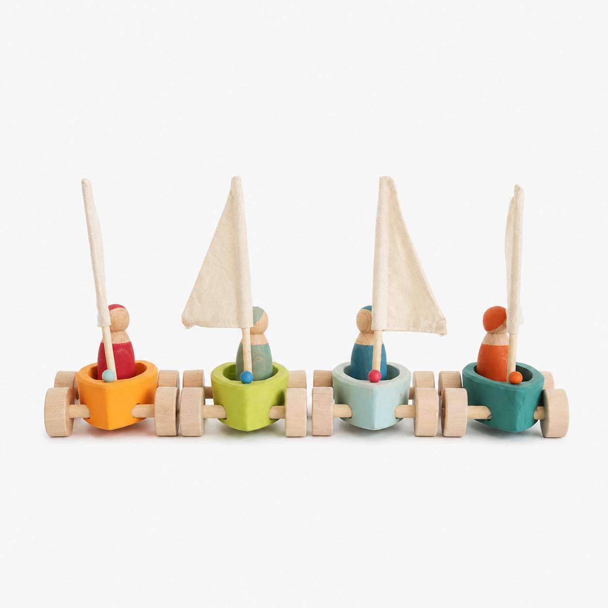 4-Piece Wooden Land Yachts & Peg Doll Sailors Set