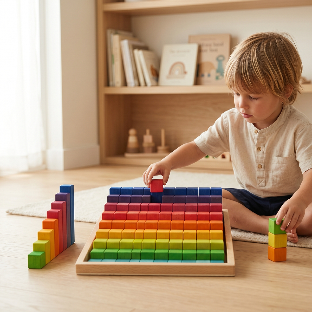 100 Pcs Small Wooden Counting Blocks Set
