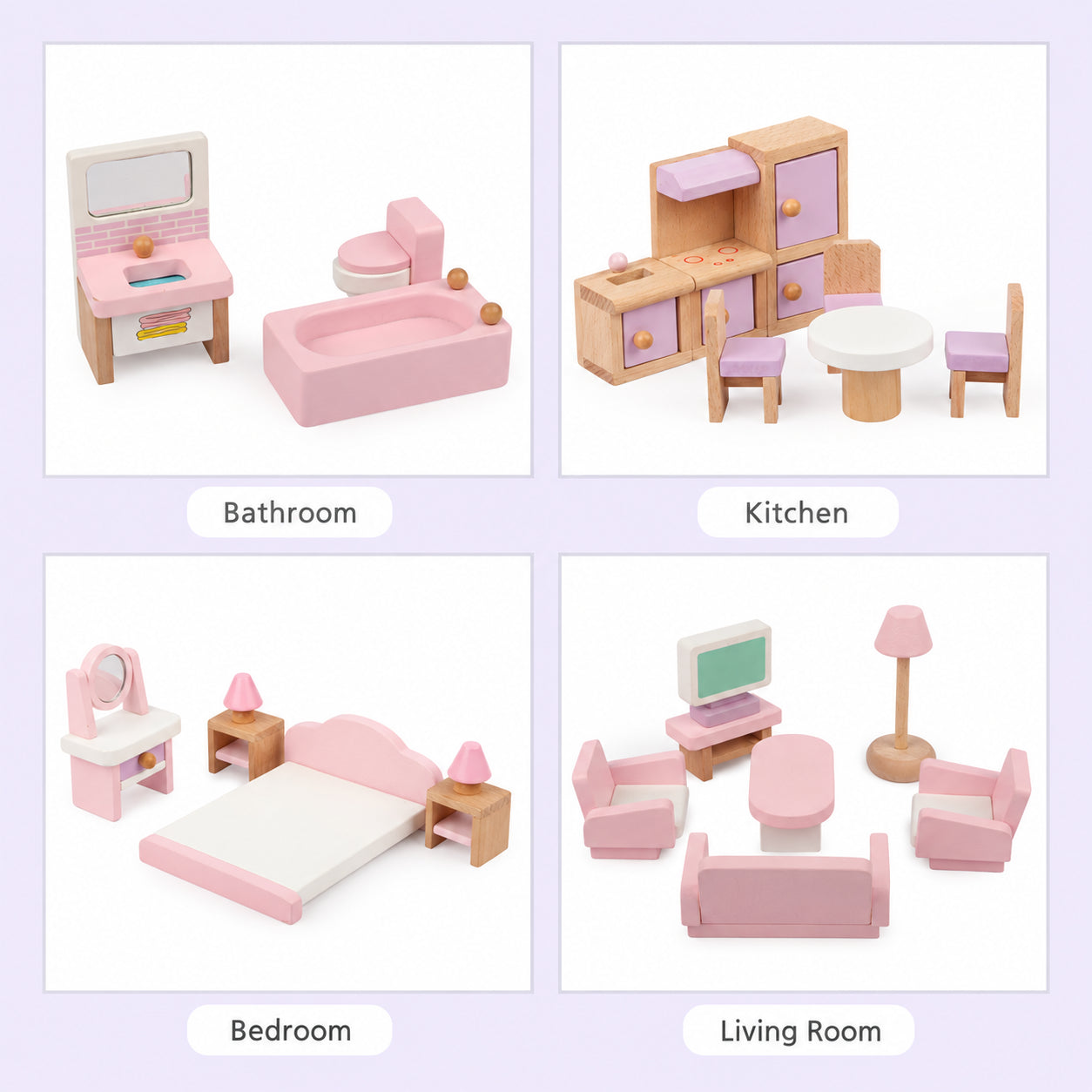 Wooden Dollhouse Miniature Furniture Set