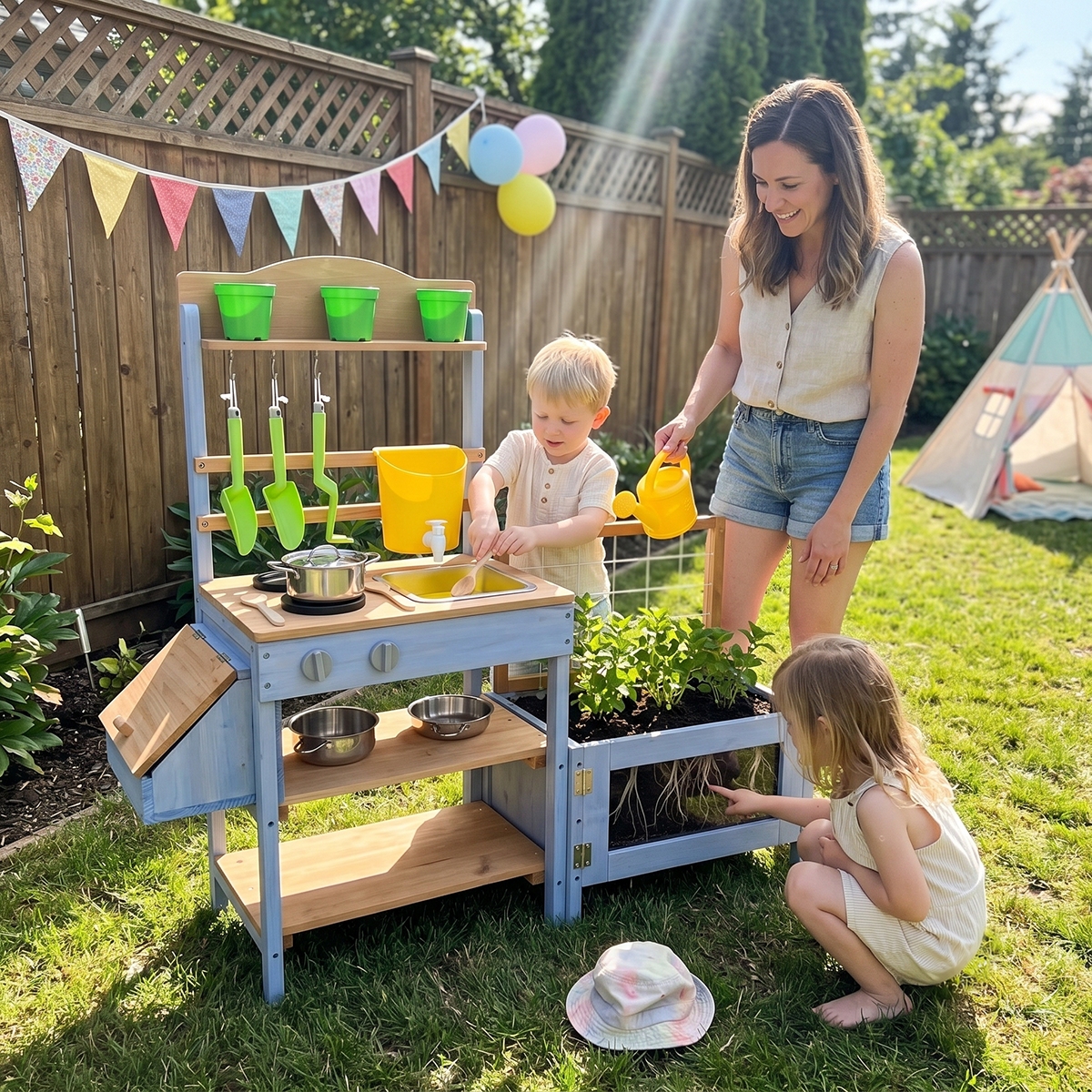 Wooden Outdoor Mud Kitchen & Nature Exploration Station