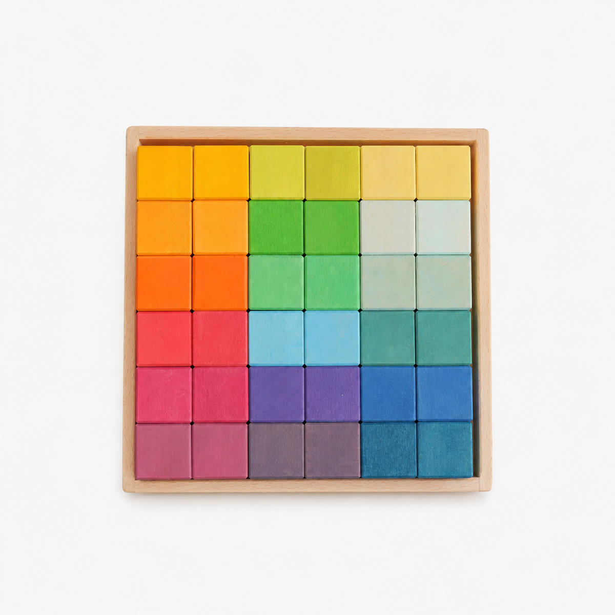 Wooden Mosaic Cubes Set – Montessori Waldorf Rainbow Pastel Building Blocks with Storage Tray