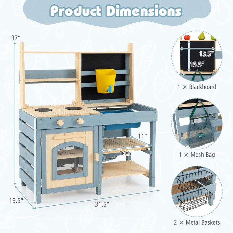 Outdoor Mud Kitchen with Faucet & Extra Chalkboard