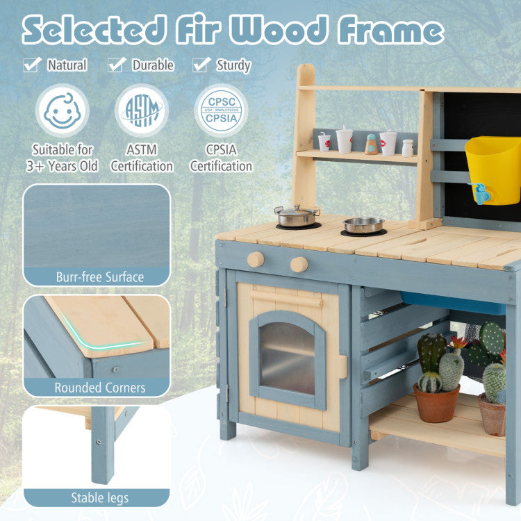 Outdoor Mud Kitchen with Faucet & Extra Chalkboard