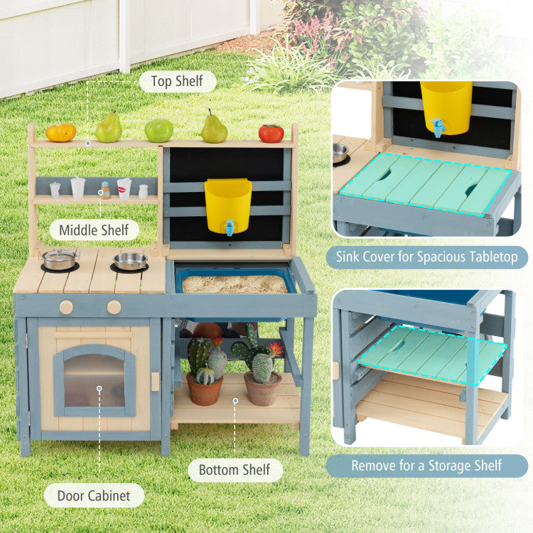 Outdoor Mud Kitchen with Faucet & Extra Chalkboard