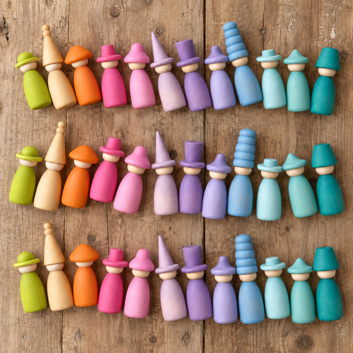Wooden Peg Dolls Color Matching Set