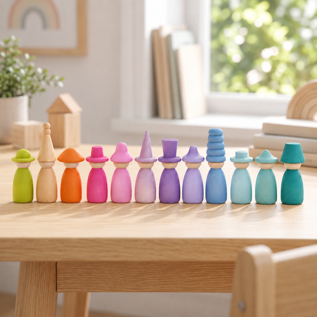 Wooden Peg Dolls Color Matching Set
