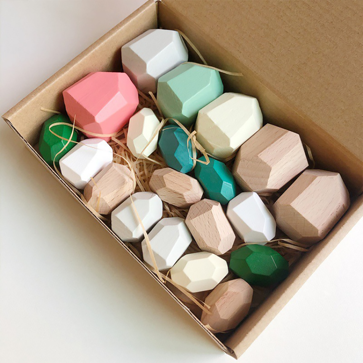 20 PCS Wooden Stone Stacking Blocks