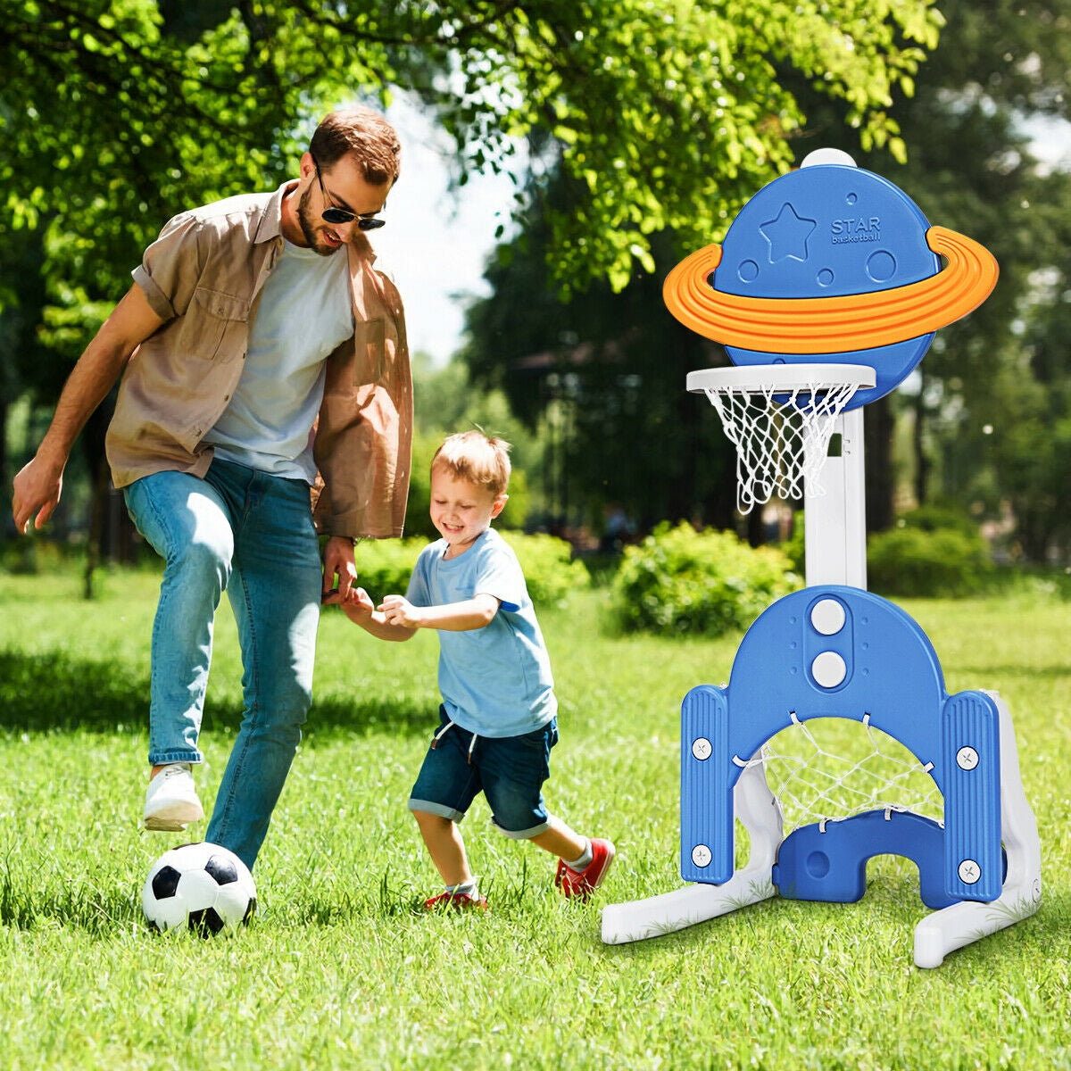Height Adjustable Kids Basketball Hoop Soccer Goal Set