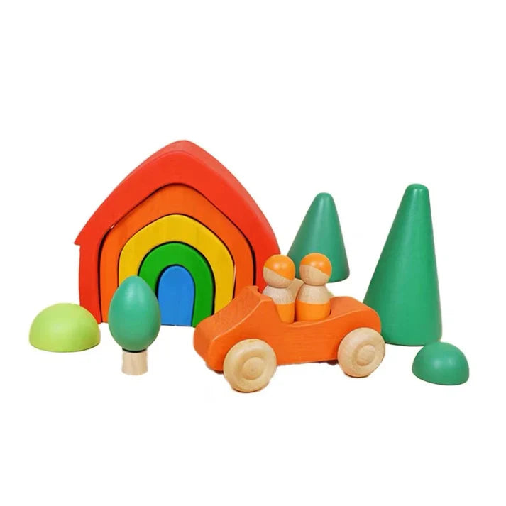 Wooden Rainbow House Stacking Puzzle Set