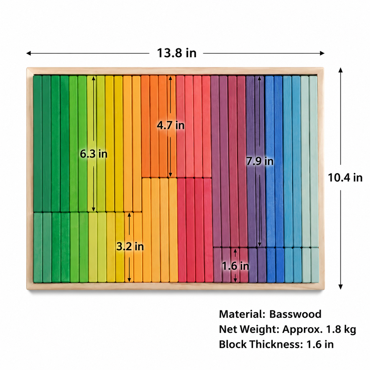 64 Pcs Wooden Rainbow Building Slats Set