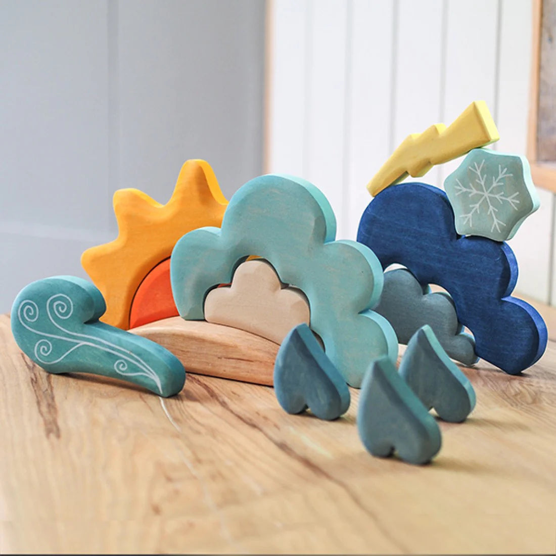 13-Piece Wooden Weather Building & Storytelling Set