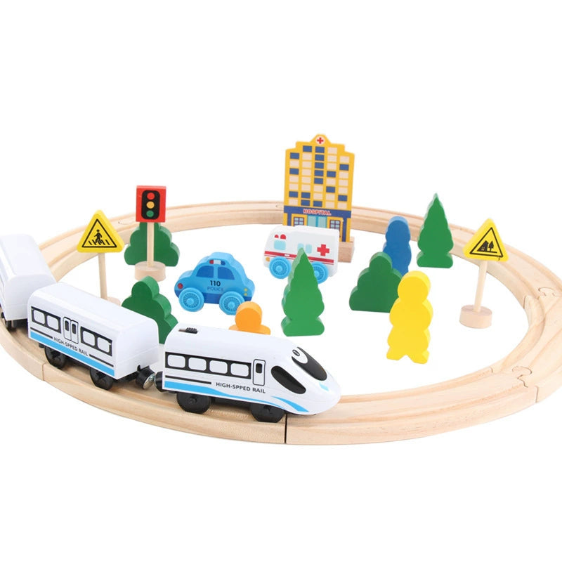 Wooden Train Track Set – Electric & Scenic Railway Toy for Kids