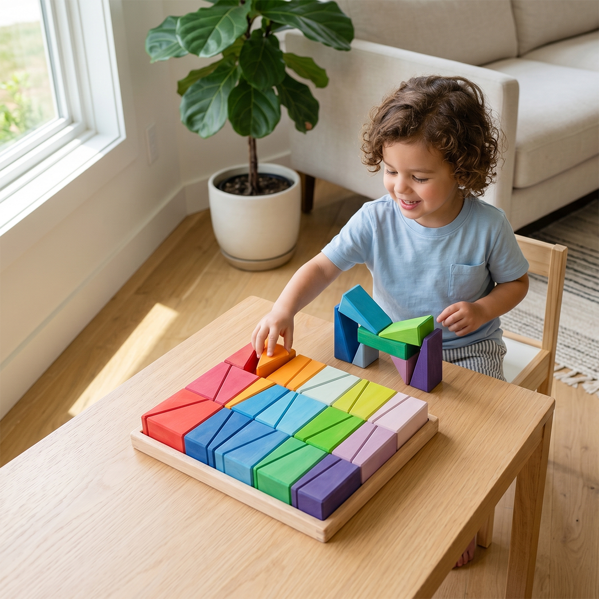 30 Pcs Slanted Wooden Building Blocks Set