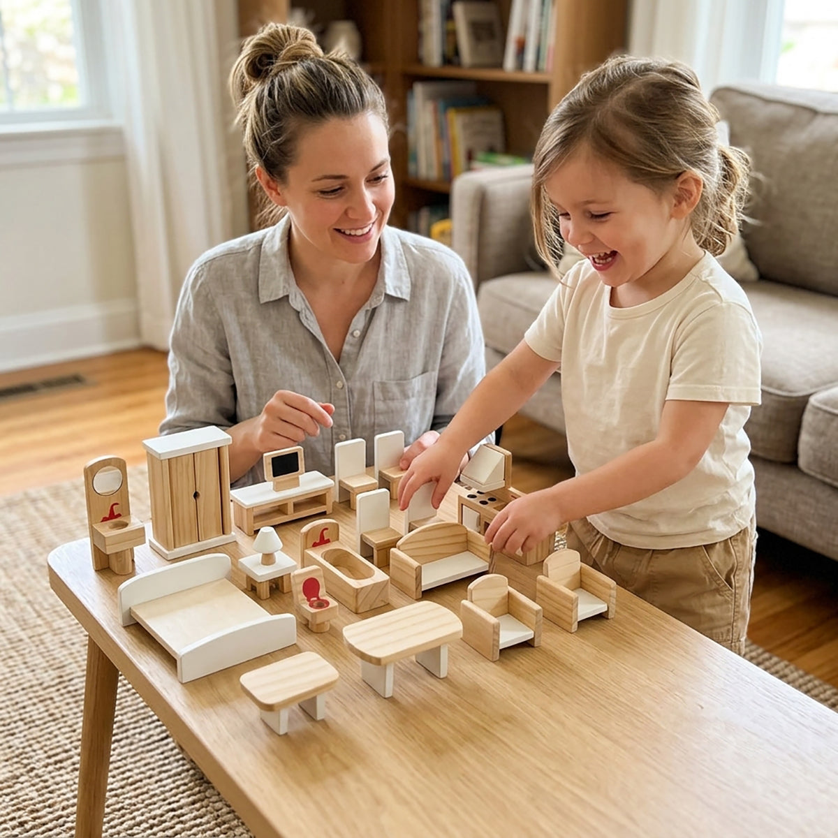 Wooden Dollhouse Furniture Set