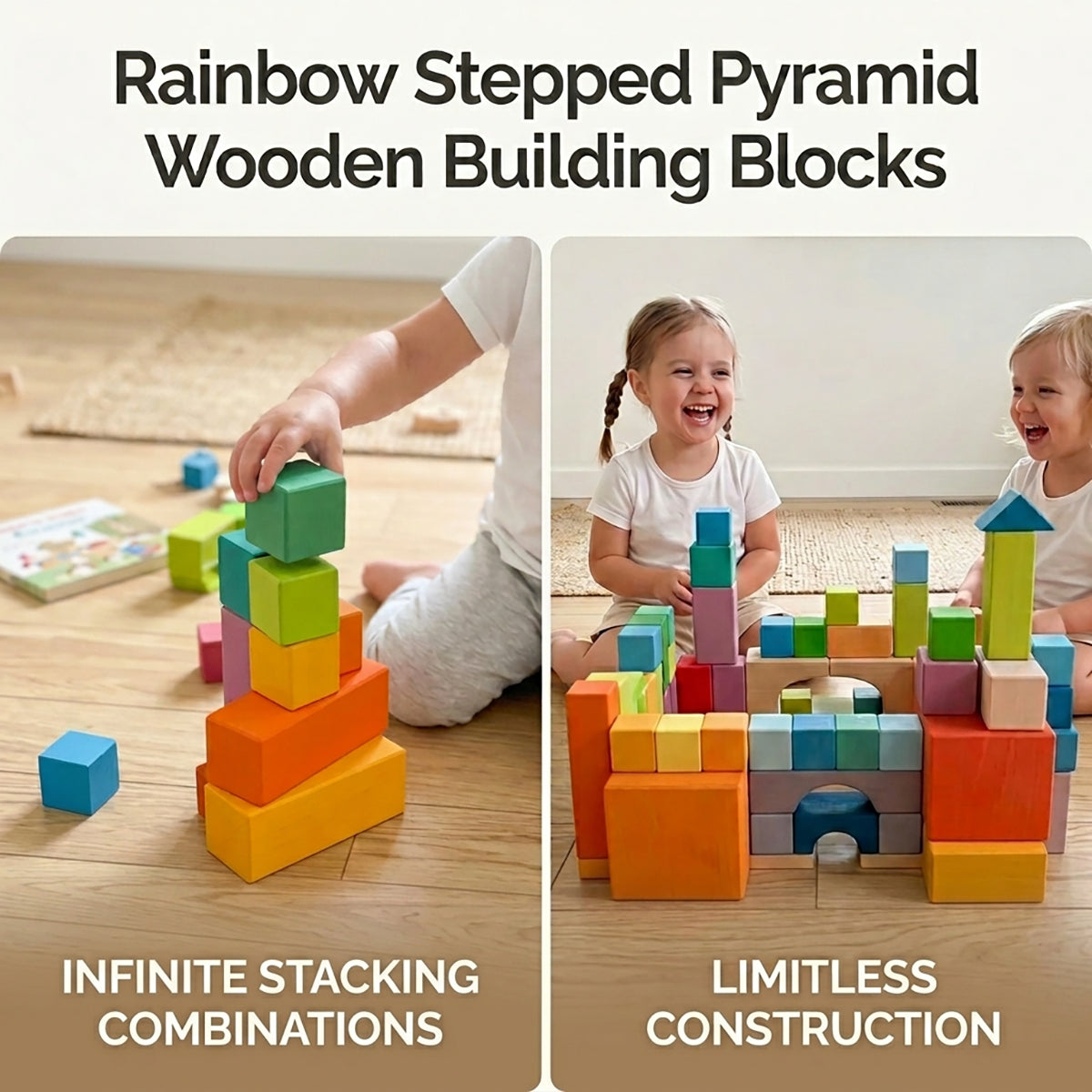 Rainbow Stepped Pyramid Wooden Building Blocks