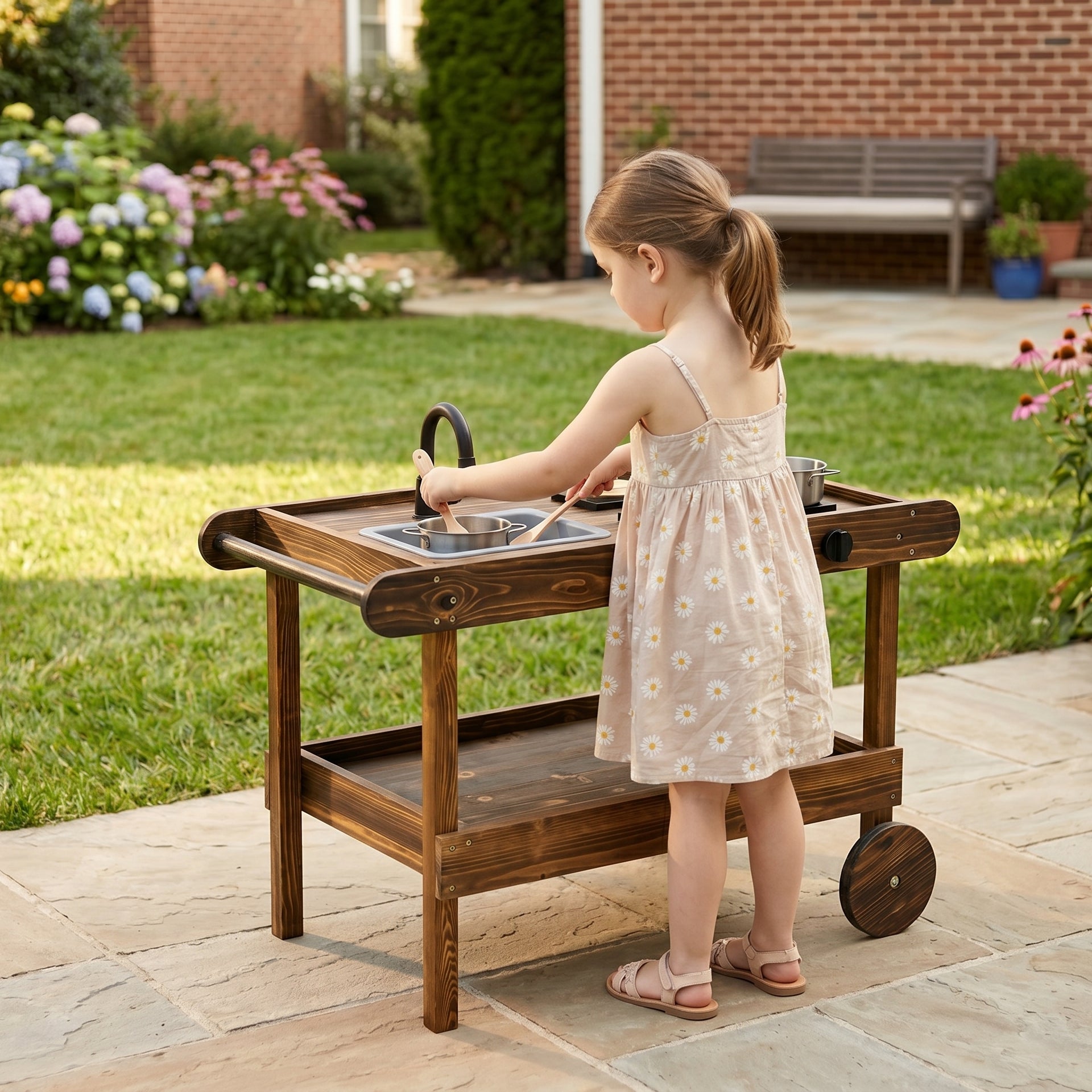 Mobile Outdoor Mud Kitchen with Wheels